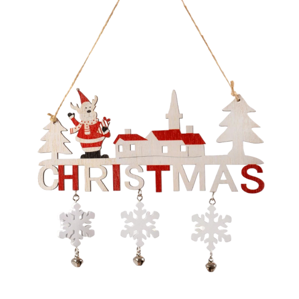 Decorazione da appendere in legno per porte Decorazione appesa con renna Decorazione natalizia per albero di Natale Decorazione natalizia con fiocchi di neve Cartello appeso per porte 21,5 x 17 cm 1