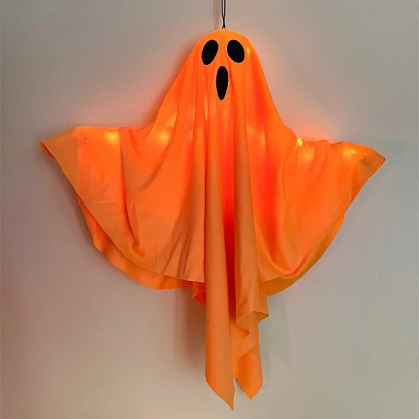 Decorazione da esterno appesa con lampadina LED Fantasma luminoso decorazione spaventosa per festa di Halloween Decorazione da appendere per Halloween 52 x 41 cm arancione