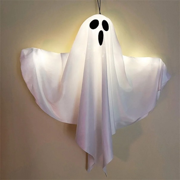 Decorazione da esterno appesa con lampadina LED Fantasma luminoso decorazione spaventosa per festa di Halloween Decorazione da appendere per Halloween 52 x 41 cm bianco