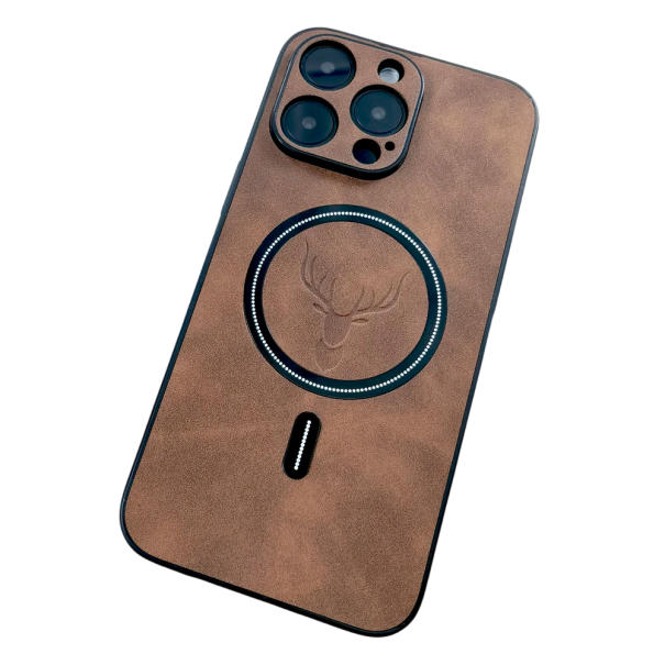 Deer Design Luxus-Kunstlederhülle für iPhone 11 Pro, unterstützt kabelloses Laden, stilvoller Schutz mit elegantem Design dunkelbraun