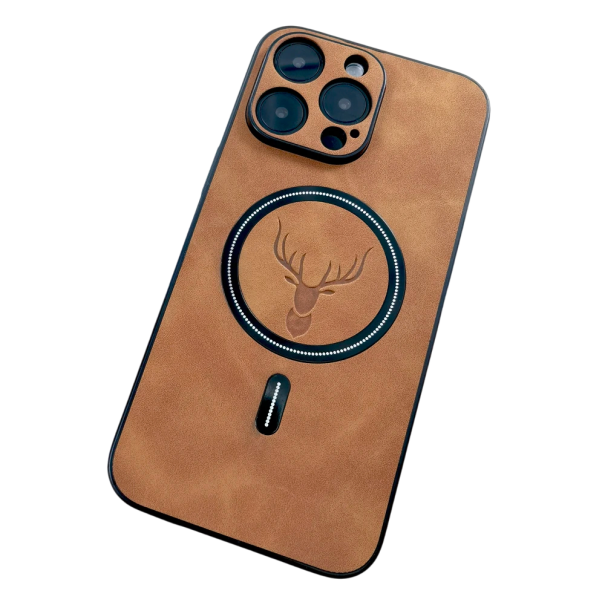 Deer Design Luxus-Kunstlederhülle für iPhone 12 Pro, unterstützt kabelloses Laden, stilvoller Schutz mit elegantem Design hellbraun