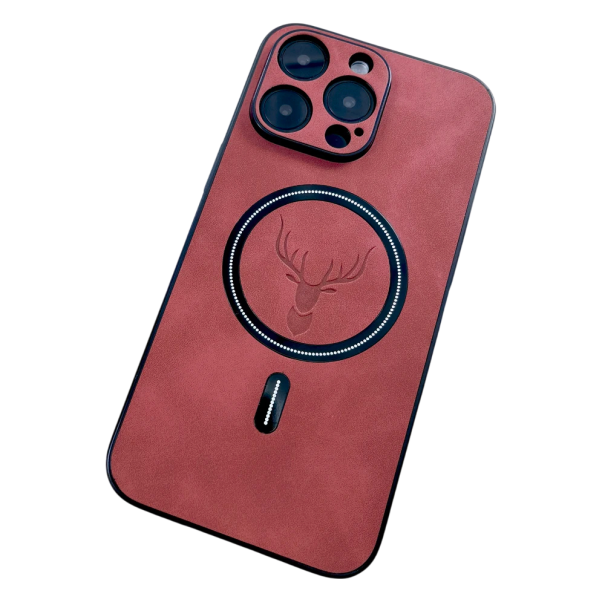 Deer Design Luxus-Kunstlederhülle für iPhone 14 Pro, unterstützt kabelloses Laden, stilvoller Schutz mit elegantem Design rot