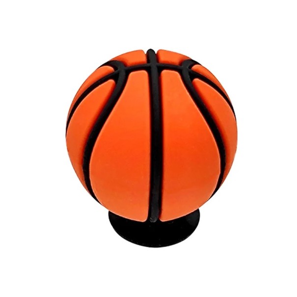 Dekorace na crocsy 3D basketbalový míč 3–5 cm PVC oranžovo černá ozdoba do nazouváků doplněk do děrovaných bot sport 1
