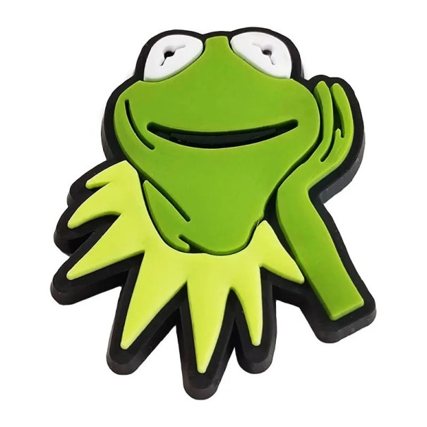 Dekorace na crocsy animovaná postava žabáka PVC zelená ozdoba do nazouváků crocs doplněk pro obuv s otvory 1