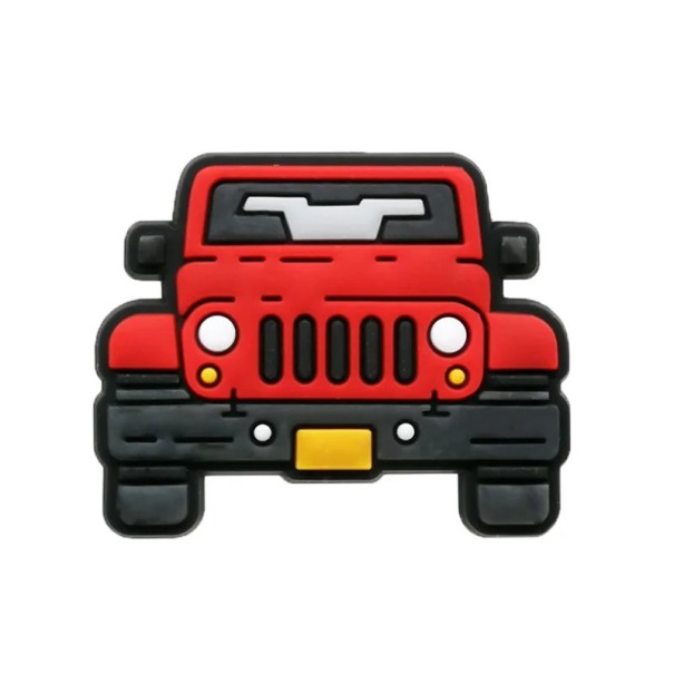 Dekorace na crocsy červené SUV auto 3–4 cm PVC ozdoba do crocs obuvi doplněk na nazouváky s otvory 1