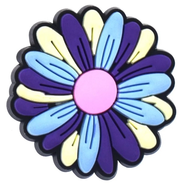 Dekorace na crocsy fialovo-modrá květina PVC ozdoba do nazouvací obuvi doplněk do otvorů bot květinový motiv barevná aplikace 1