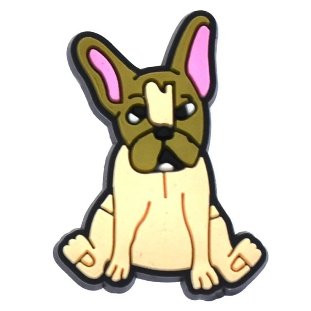 Dekorace na crocsy francouzský buldoček PVC béžová hnědá ozdoba do nazouvací obuvi doplněk do otvorů bot motiv psa 1