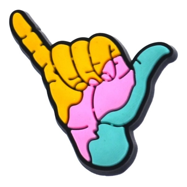 Dekorace na crocsy gesto ruky PVC vícebarevná ozdoba do nazouvací obuvi doplněk do otvorů bot barevný motiv ruky 1