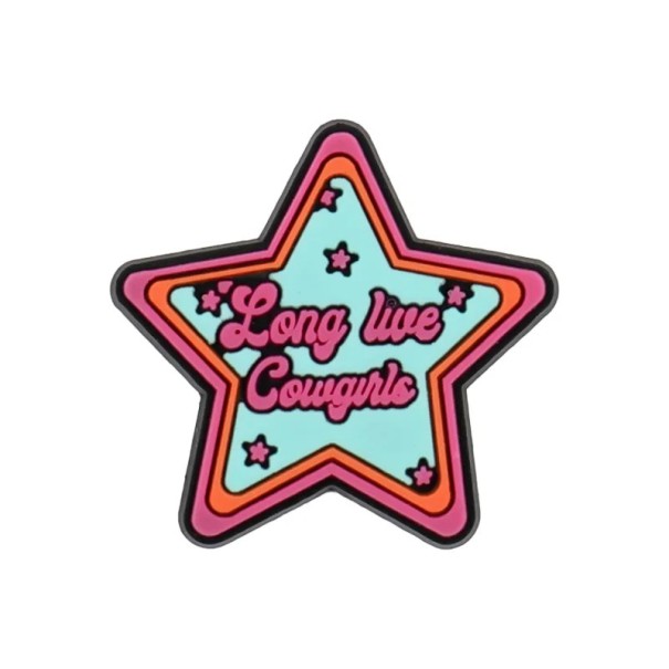 Dekorace na crocsy hvězdička cowgirls s nápisem 2–3 cm PVC barevná ozdoba do bot western styl doplněk pro crocs obuv 1