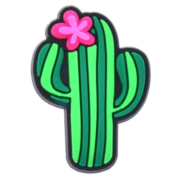 Dekorace na crocsy kaktus s květem PVC zelená růžová ozdoba do nazouvací obuvi doplněk do otvorů bot motiv rostliny 1