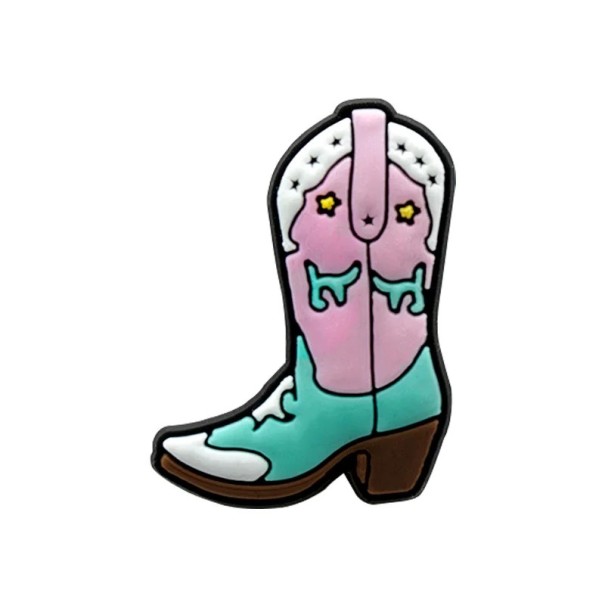 Dekorace na crocsy kovbojská bota 2–3 cm PVC růžovo modrá ozdoba do bot western styl doplněk pro crocs obuv kovbojská kozačka 1