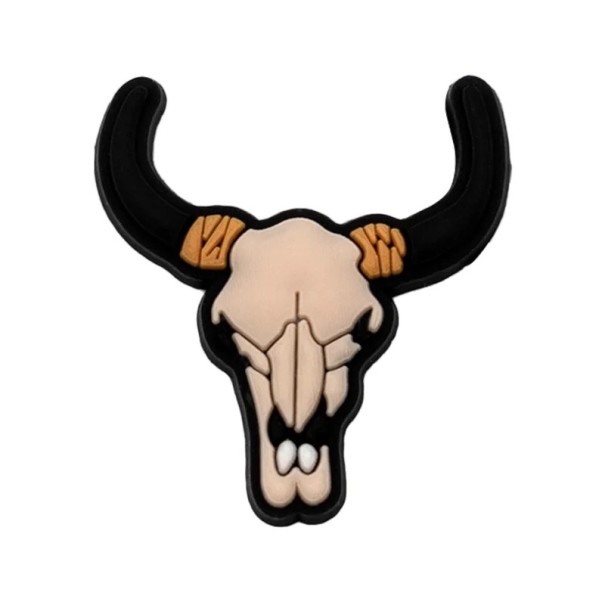 Dekorace na crocsy lebka býka s rohy 2–3 cm PVC černo béžová ozdoba do otvorů bot doplněk pro nazouvací obuv 1