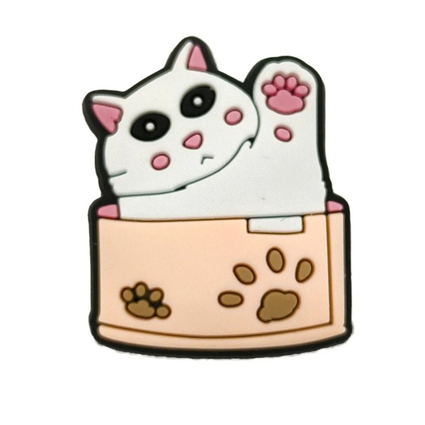 Dekorace na crocsy mávající kočka v nádobě 2–3 cm PVC vícebarevná ozdoba na obuv doplněk do crocsů a nazouváků 1