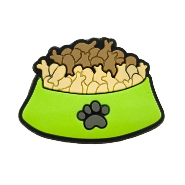 Dekorace na crocsy miska plná granulí 2–3 cm PVC barevná ozdoba na obuv doplněk do crocsů a nazouváků s motivem krmiva 1