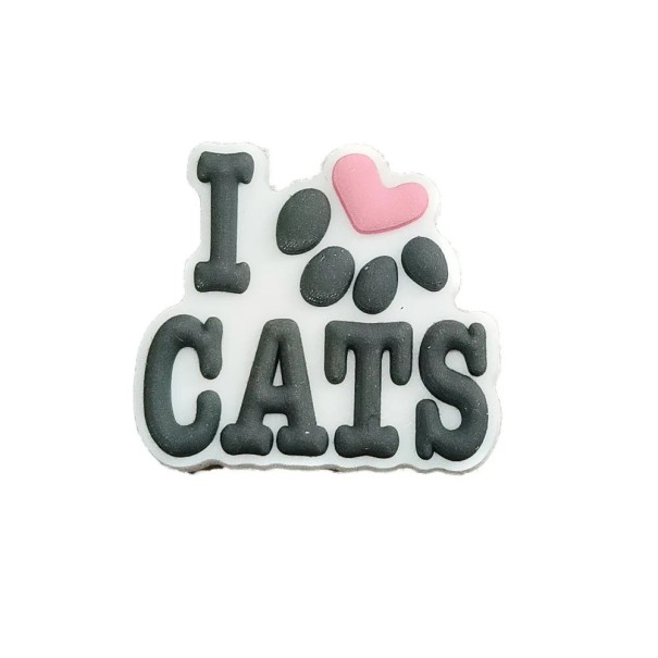 Dekorace na crocsy nápis I Love Cats s kočičí tlapkou 2–3 cm PVC ozdoba na obuv doplněk pro crocsy a nazouváky 1