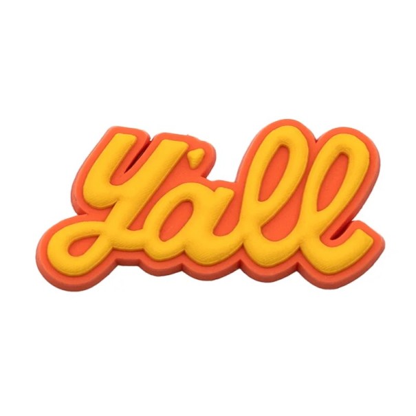 Dekorace na crocsy nápis Yall 2–3 cm PVC oranžovo žlutá ozdoba do bot stylový doplněk pro crocs obuv s textovým motivem 1