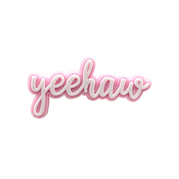Dekorace na crocsy nápis yeehaw 2–3 cm PVC růžová ozdoba do bot western styl doplněk crocs obuv výrazný textový motiv 1