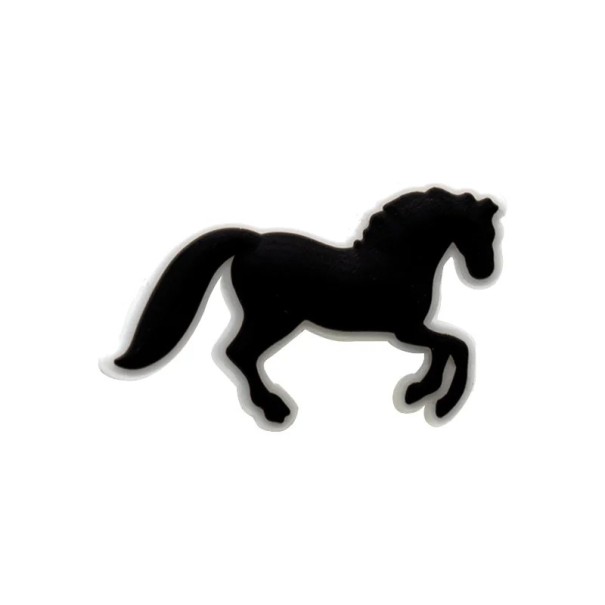 Dekorace na crocsy siluleta koně 2–3 cm PVC černá ozdoba do bot doplněk pro crocs obuv s motivem zvířete a jezdeckým stylem 1