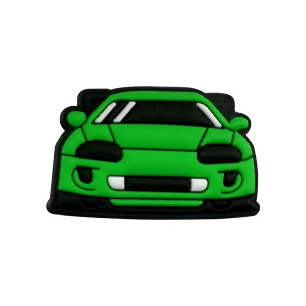 Dekorace na crocsy sportovní zelené auto 3–4 cm PVC ozdoba do crocs obuvi doplněk na nazouváky s otvory 1