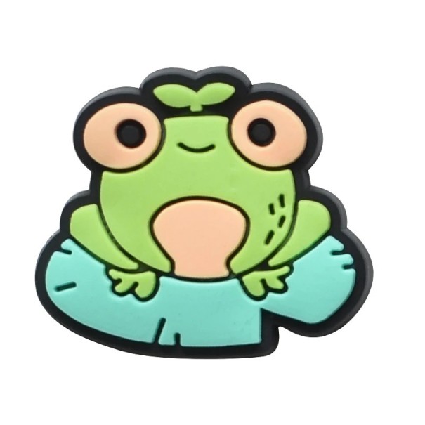 Dekorace na crocsy žába na leknínu PVC zelená modrá vícebarevná ozdoba do crocs obuvi doplněk na nazouváky s motivem žáby 1