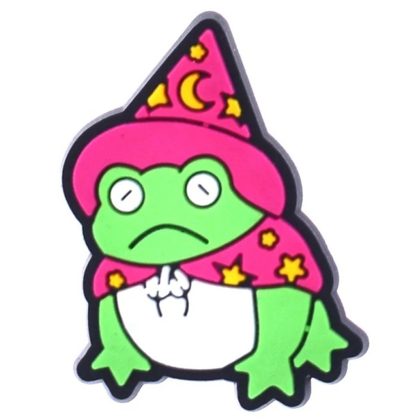 Dekorace na crocsy žába s kouzelnickou čepicí PVC zelená růžová ozdoba do crocs obuvi doplněk na nazouváky 1
