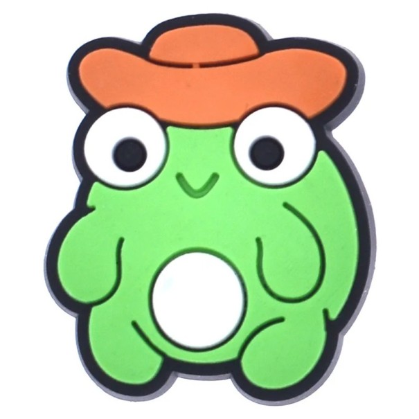 Dekorace na crocsy žába s kovbojským kloboukem PVC zelená oranžová ozdoba do crocs obuvi doplněk na nazouváky 1