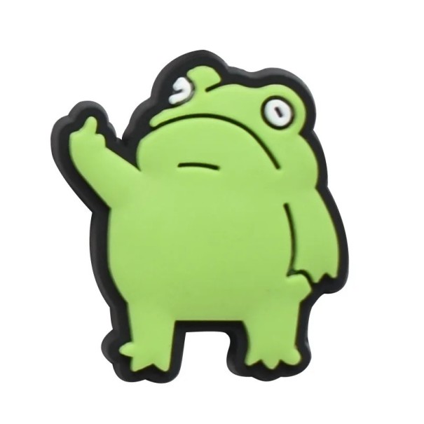 Dekorace na crocsy žába s prostředníčkem PVC zelená vícebarevná ozdoba do crocs obuvi doplněk na nazouváky s motivem žáby 1