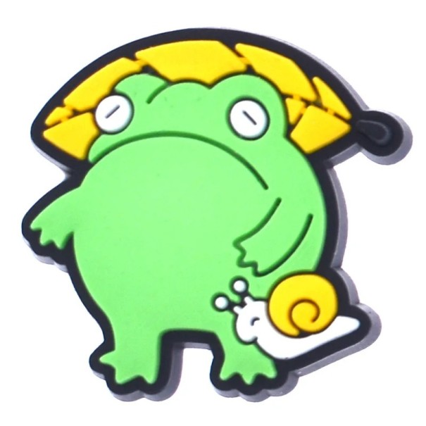 Dekorace na crocsy žába se žlutým listem a šnekem PVC zelená žlutá ozdoba do crocs obuvi doplněk na nazouváky 1