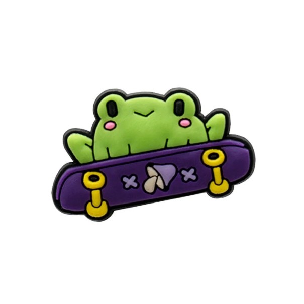 Dekorace na crocsy žabka na skateboardu 2–3 cm PVC zelená ozdoba do bot crocs doplněk pro personalizaci obuvi s jednoduchým uchycením 1