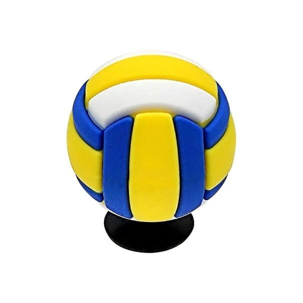 Dekorácia na crocsy 3D volejbalový loptu 3–5 cm PVC žlto-modro-biela ozdoba do nazouvákov doplnok do dierkovaných topánok šport 1