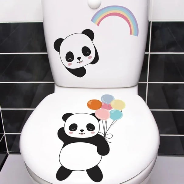 Dekoračná samolepka na nádržku a veko WC Motiv panda nálepka na toaletu Jednoduchá aplikácia Roztomilý detský dizajn Zábavná dekorácia do kúpeľne 1
