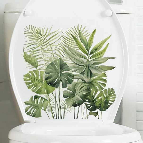Dekoračná samolepka na veko WC 29 x 29 cm Motiv prírodných listov nálepka na toaletu Jednoduchá aplikácia Elegantná dekorácia do modernej kúpeľne 1