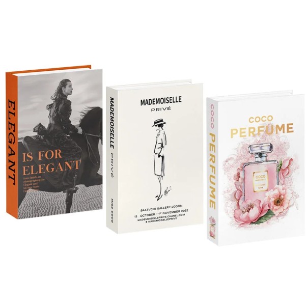 Dekorační falešné knihy Elegant Mademoiselle Privé Coco Perfume neotevíratelné imitace knih bílá oranžová růžová dekorace 1