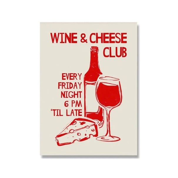 Dekorační plakát na stěnu víno a sýr 40 x 60 cm plátno tisk červené provedení flexibilní bez rámu interiérová dekorace restaurace 1