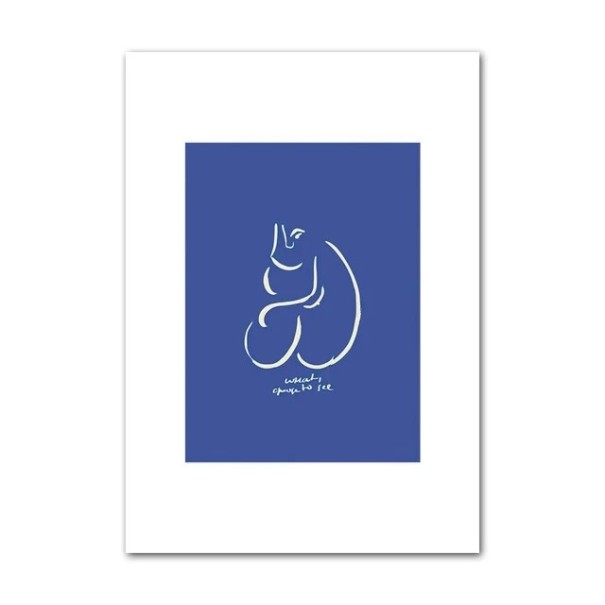 Dekorační plakát na zeď abstraktní linie na modrém podkladu 40 × 60 cm tisk na plátno modro bílý minimalistický styl interiéru 1