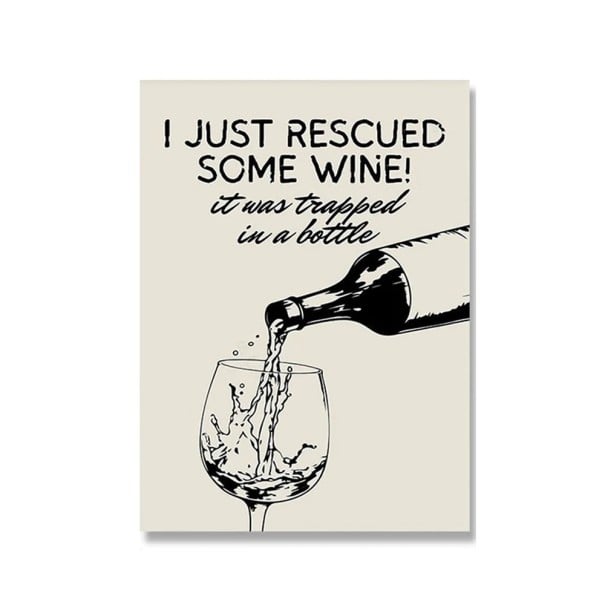 Dekorační plakát na zeď s motivem vína a sklenice 50 × 75 cm tisk na plátno černo-bílý design bez rámu do kuchyně a jídelny 1