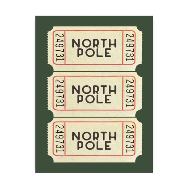 Dekorační plakát na zeď vstupenky North Pole 50 × 70 cm tisk na plátno béžový vánoční motiv interiérová dekorace bez rámu 1