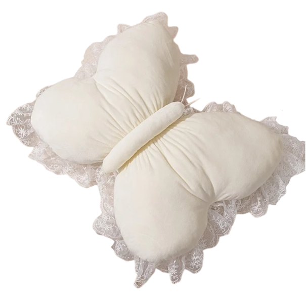 Dekorační polštář ve tvaru motýla s krajkovým lemem měkký polštářek do interiéru na pohovku postel dekorace bílá