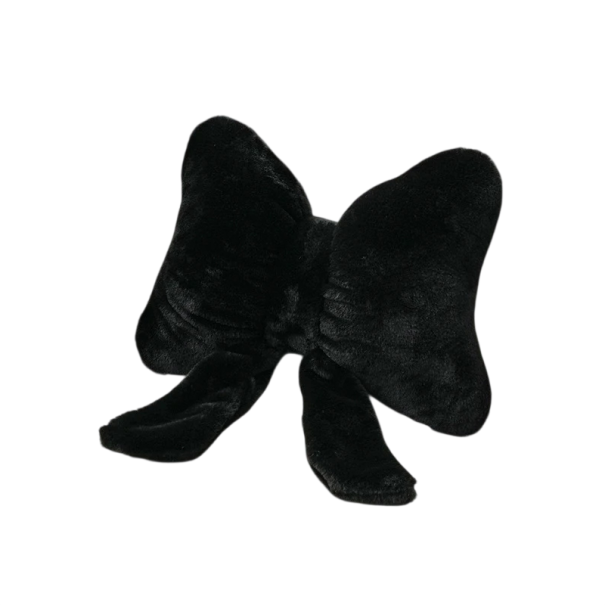 Dekorační polštářek ve tvaru mašle s dlouhými stuhami 41×31 cm plyšový výplň PP bavlna designový doplněk na sedačku černá