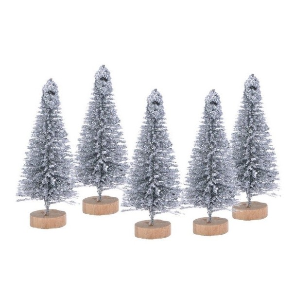 Dekorační stromky 8,5 cm 5 ks stříbrná