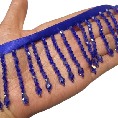 Dekorační stuha 45 cm Korálkové třásně polyester nylon Ozdobná lemovací stuha na šaty závěsy kostýmy dekorace ruční tvoření modrá
