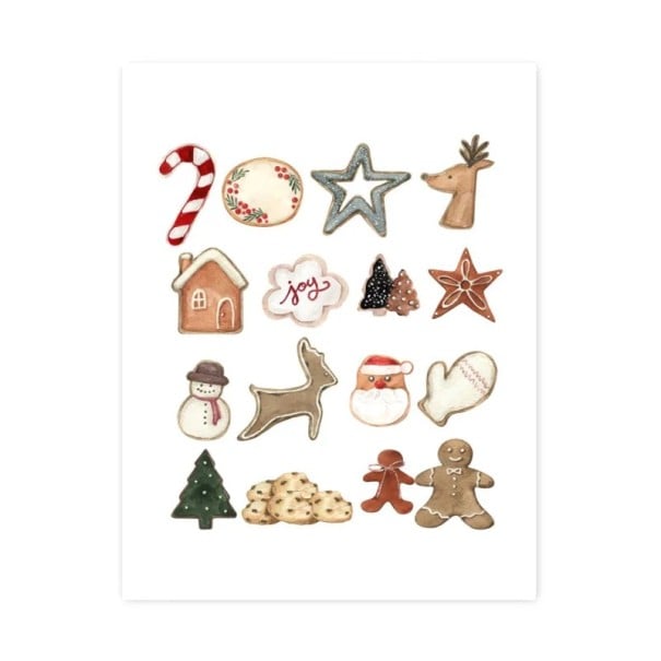 Dekorační vánoční plakát na zeď perníkové ozdoby a cukroví 15 × 20 cm tisk na plátno barevné motivy dekorace interiéru bez rámu 1
