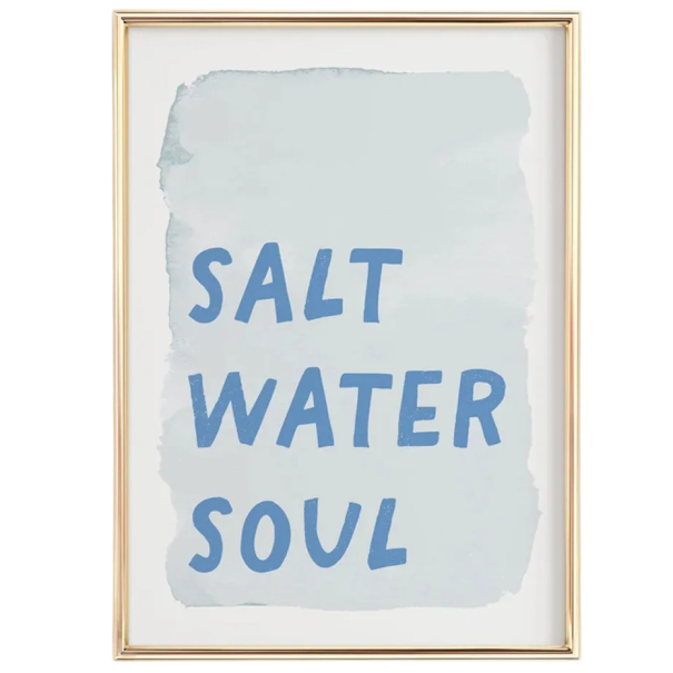 Dekoračný plagát s textom salt water soul 20 x 30 cm tlač na plátno mäkký plagát modrý bez rámu do interiéru 1