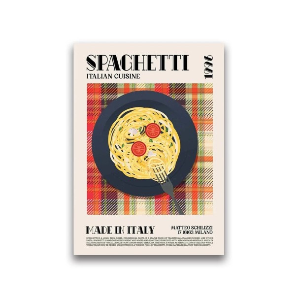 Dekoratiivinen seinäjuliste spagetti-teemalla 40 × 60 cm kankaanpainatus värikäs gastronominen teema italialainen keittiö sisustus ravintola 1