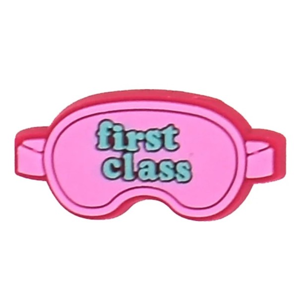 Dekoration für Crocs Schlafmaske mit dem Aufdruck First Class 2–3 cm PVC rosa Schuhdekoration zur Personalisierung von Schuhen 1