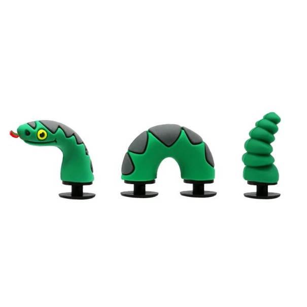 Dekoration til crocs 3D slange 3 dele PVC grøn sort effekt der kryber gennem skoen pynt til crocs fodtøj originalt tilbehør 1