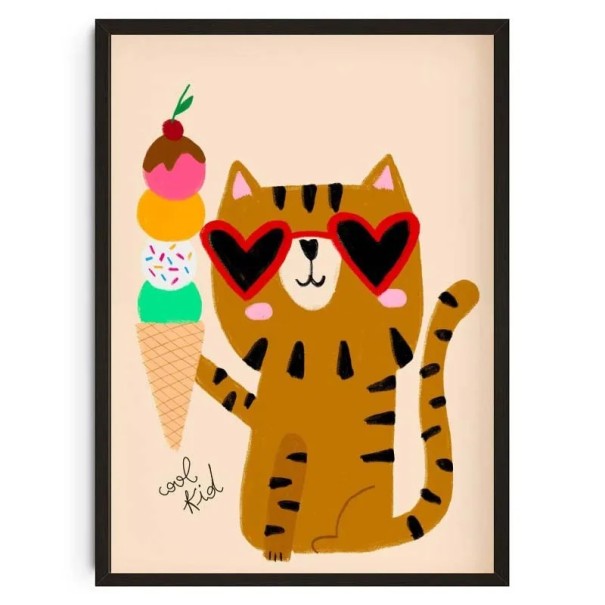 Dekorativ affisch med tecknad katt med glass 20 × 30 cm tryck på canvas färgglad väggkonst för barnrum utan ram 1