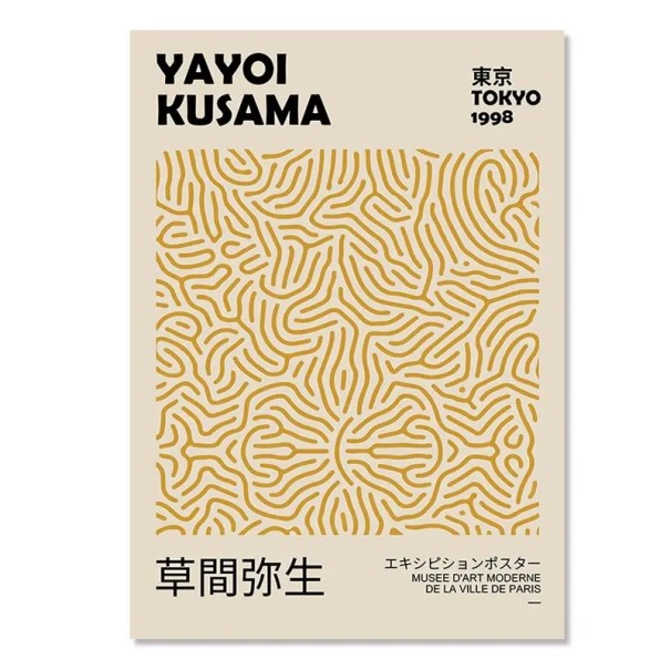 Dekoratív falikép 40 x 60 cm Sárga absztrakció Yayoi Kusama stílusában Vászonnyomtatás Keret nélkül Modern kép 1