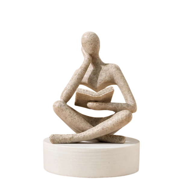 Dekorativ figur 8,5 x 6 x 11,5 cm Sittande figur med bok Abstrakt konst Modern inredningsdekoration för bord Designfigur i resin beige