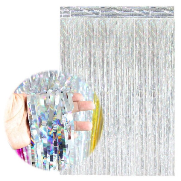 Dekorativ gardin med glitter silver